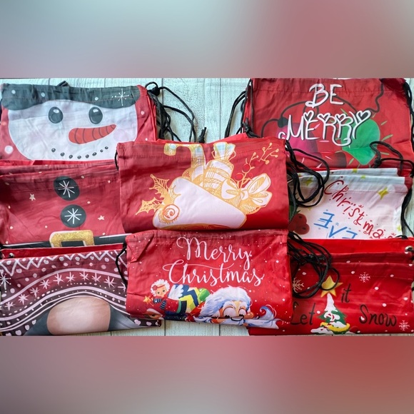 NWOT Lot 16 Christmas Drawstring Bags 13.5x12 – 8 Designs, 2 Each - Picture 1 of 9